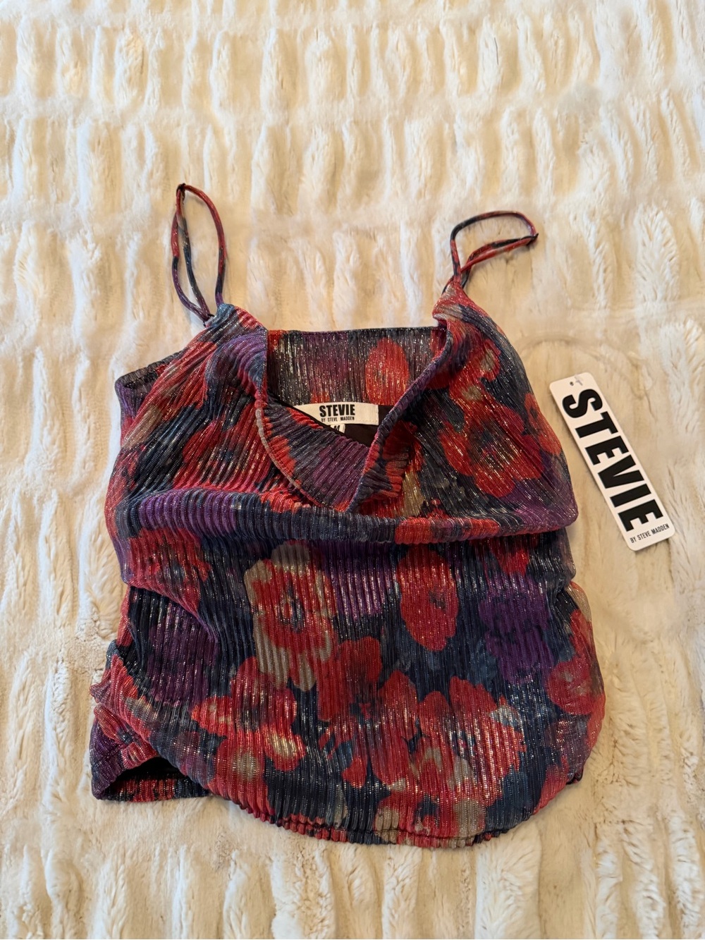 Steve Madden Floral Ribbed Ruched Cami in Red, Purple, & Black- NWT